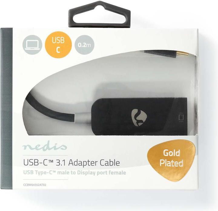 Produktbild Nedis USB Adapter USB 3.2 Gen 1 USB-CT Male DisplayPort Female 0.20 m Round Gold Plated PVC Anthraci (20 cm)