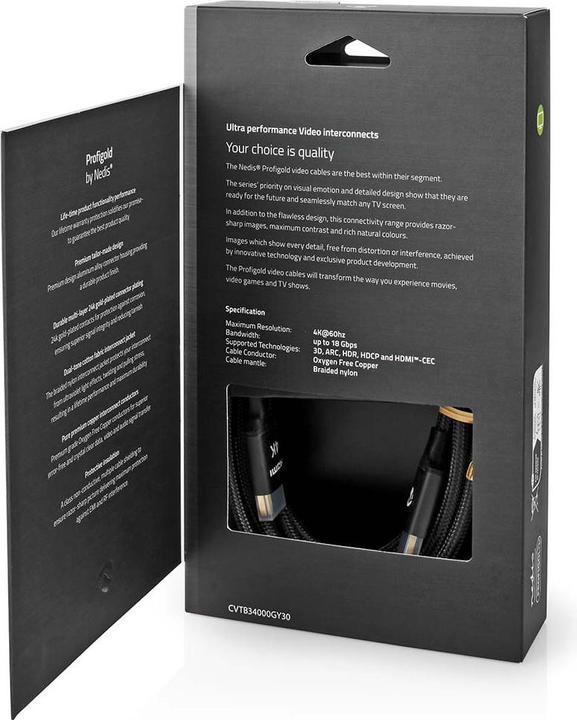 Actual product image Nedis High Speed HDMI ™ Cable with Ethernet | HDMI™ Plug | HDMI™ Plug | 4K@60Hz | ARC | 18 Gb (3 m)
