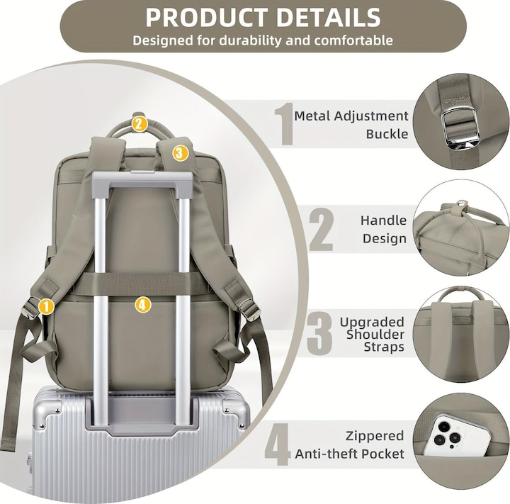 Produktbild Only-Bags.Store Solide Farbe Computer Laptop-Rucksack, einfache Preppy-Stil Schultasche, lässig Nylon Reise Sport