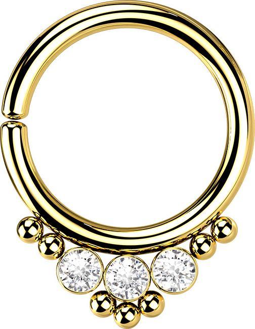 Actual product image Star Piercing Micro Piercing Ring Gold Plated Balls and Three Crystals (Surgical steel 316L, without brass)