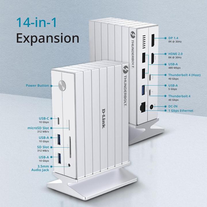 Immagine prodotto D-Link Docking Thunderbolt 4 14-in-1 DP/HDMI/3xUSB-C/5xUSB/SD-Card/LAN (14 porte)