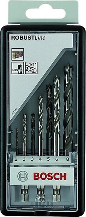 Actual product image Bosch Professional Zubehör PRO Wood HSS wood twist drill bit set. 7 pcs. (2 mm, 3 mm, 4 mm, 5 mm, 6 mm, 8 mm)