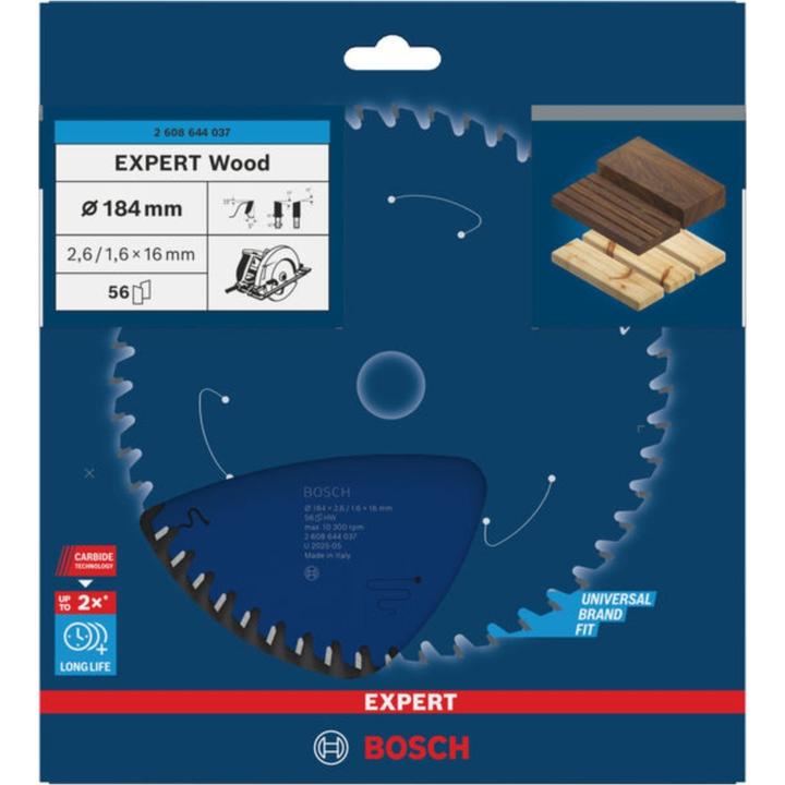 Produktbild Bosch Professional Zubehör Kreissägeblatt Expert for Wood, 184 x 16 x 2,6 mm, 56