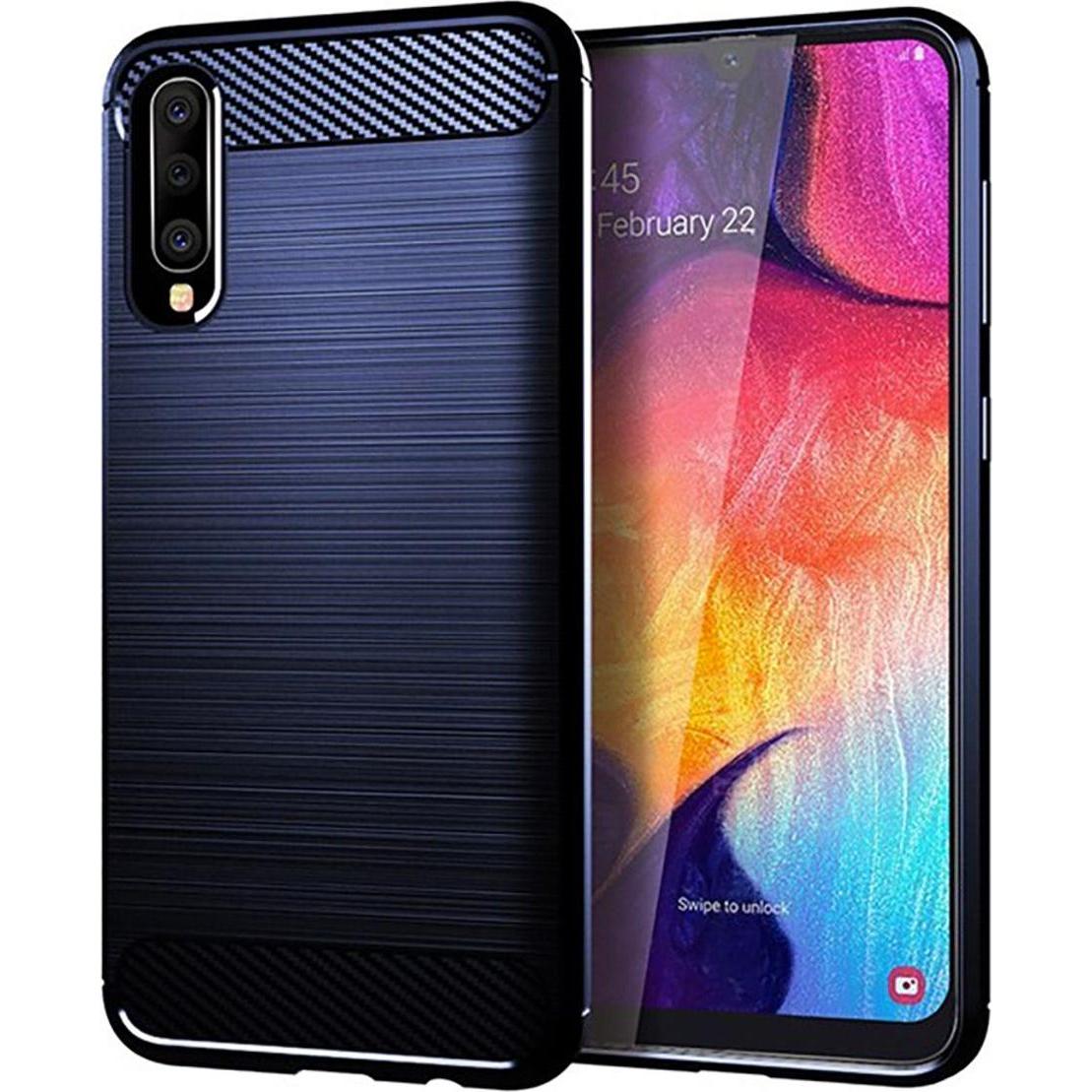 König Design Hülle Handy Schutz für Samsung Galaxy A50 Case Cover Bumper Carbon Optik Blau (Samsung Galaxy A50), Smartph...