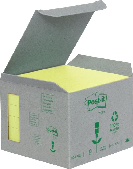 Produktbild Post-it Recycling Notes Haftnotizen Standard 6541B gelb 6 Blöcke (76 x 76 mm)