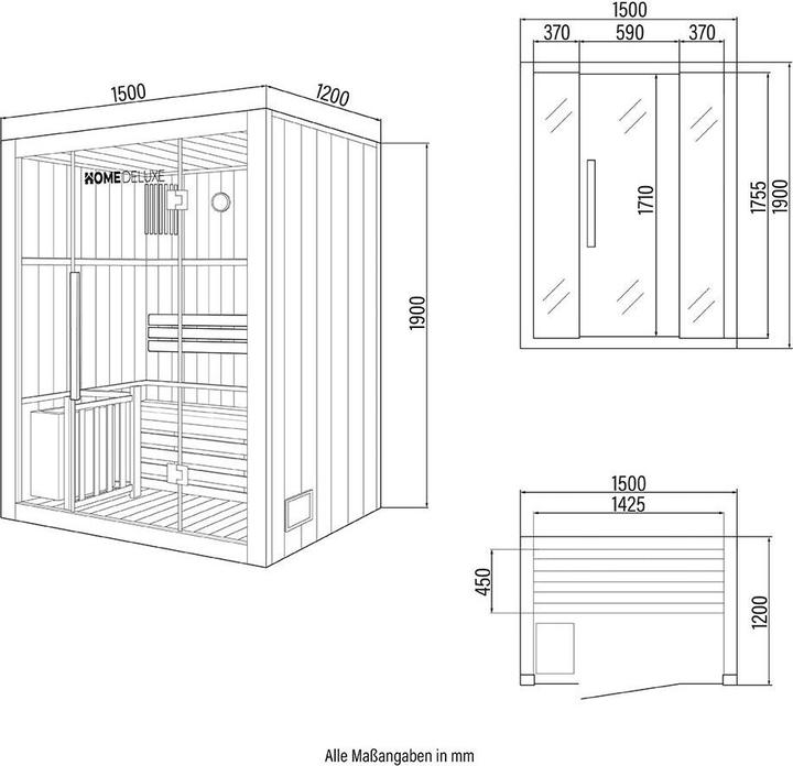 Immagine prodotto Home Deluxe Sauna interna CASHEIM L - 150 x 120 cm per 3 persone - Sauna tradizionale con riscaldamento da 4,5 (4,5 kW controllo interno)