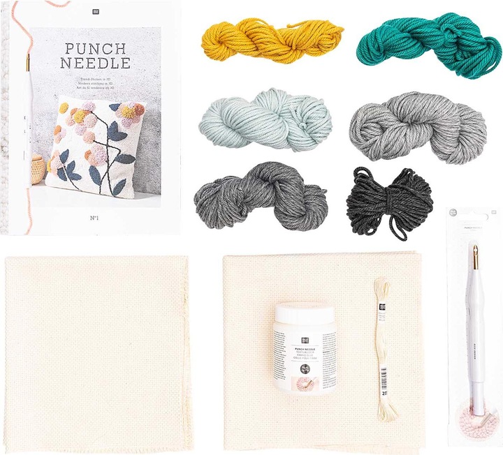 Produktbild Rico Design Punch Needle Set "Kissen Blumen"