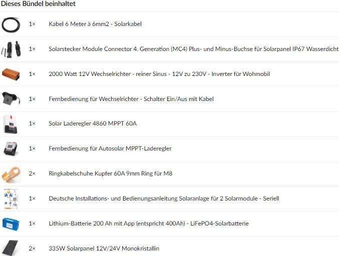 Produktbild Autosolar Solaranlage Komplettpaket 670W mit Lithiumbatterie 200Ah und 2000W-Wechselrichter für Gartenhaus (650 W)