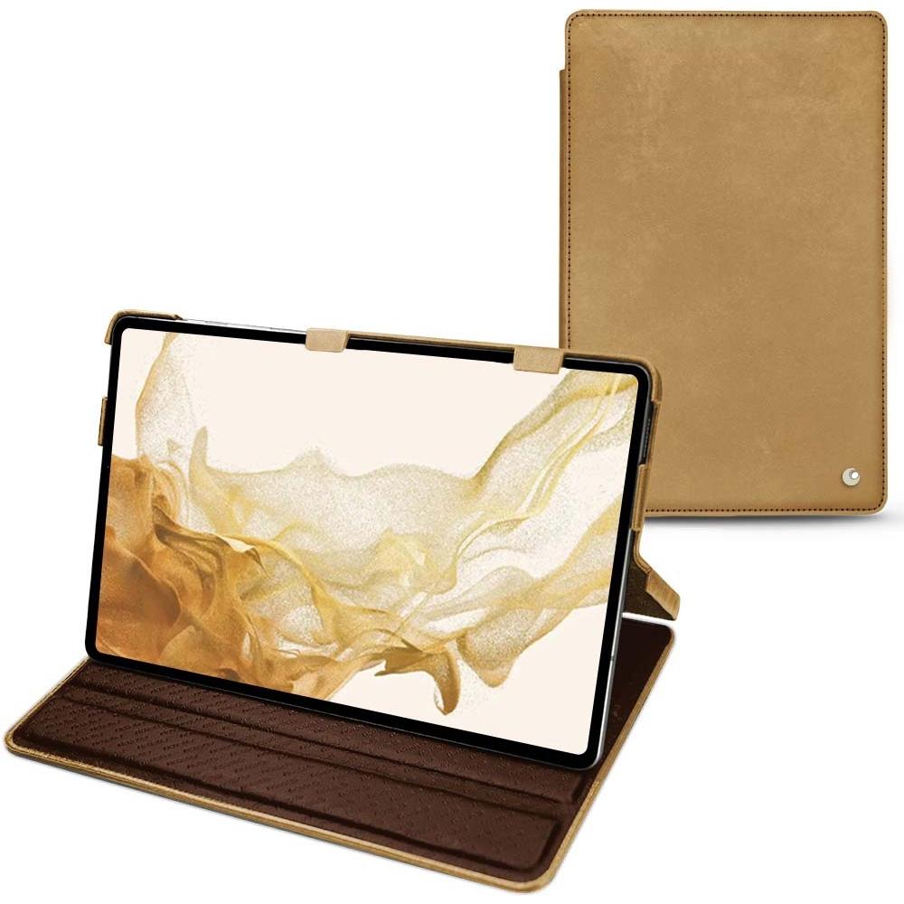 Noreve Lederschutzhülle horizontal (Galaxy Tab S8), Tablet Hülle, Braun
