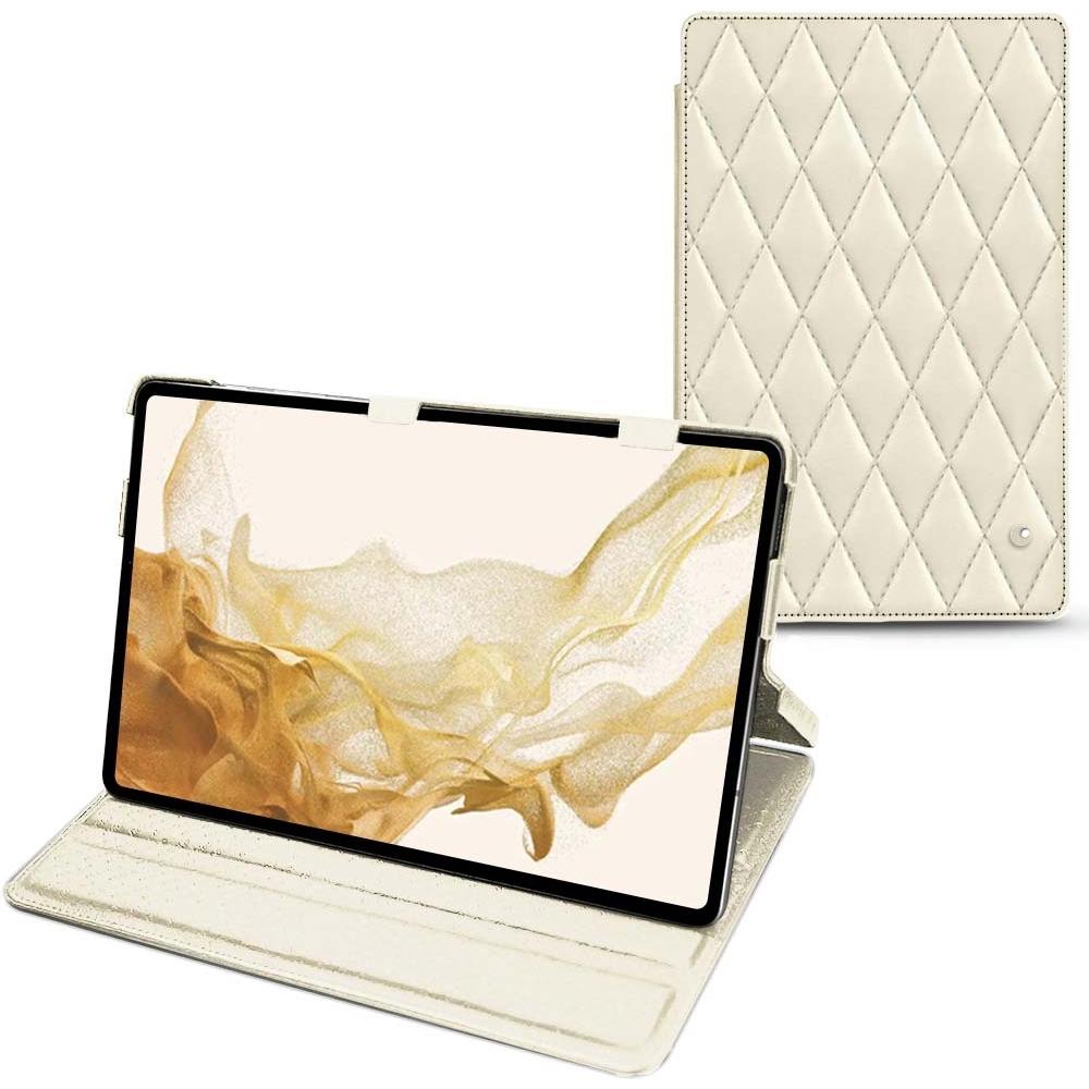 Noreve Lederschutzhülle horizontal (Galaxy Tab S8), Tablet Hülle, Weiss