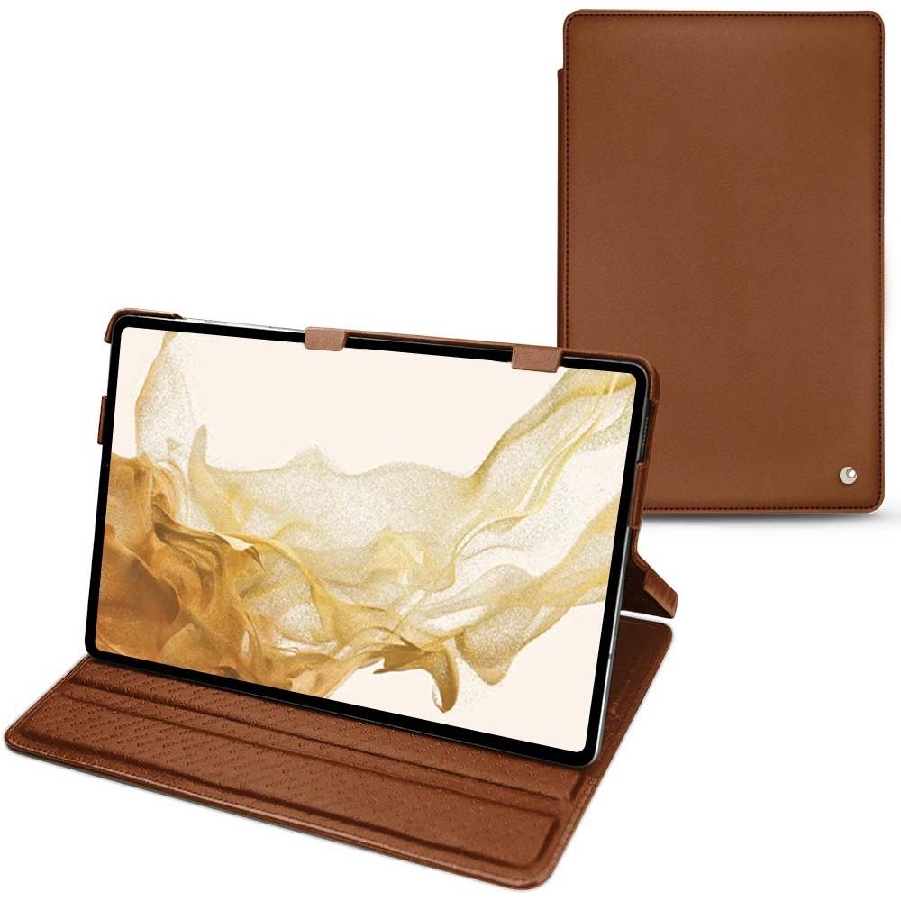 Noreve Lederschutzhülle horizontal (Galaxy Tab S8), Tablet Hülle, Braun