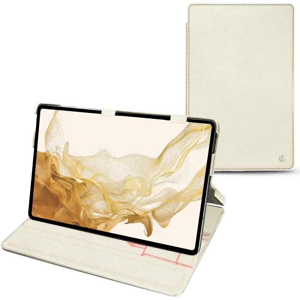 Noreve Lederschutzhülle horizontal (Galaxy Tab S8), Tablet Hülle, Weiss