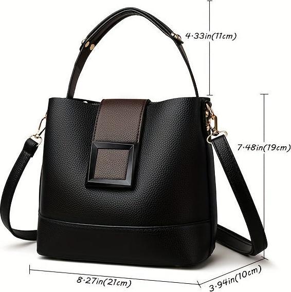 Only-Bags.Store Elegant Solid Color Faux Leather Bucket Bag with Adjustable Strap - Versatile Crossbody & Handbag
