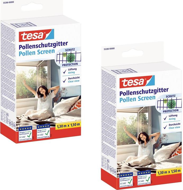 Produktbild tesa 2x Pollenschutzgitter, für Allergiker, zuschneibar inkl. selbstklebendem Klettband (130 x 150 cm)