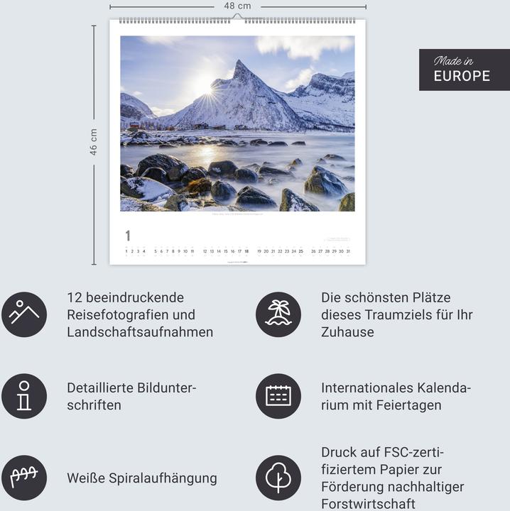 Produktbild Norwegen Kalender 2026 - Im Land der Mitternachtssonne (48 x 46 cm)