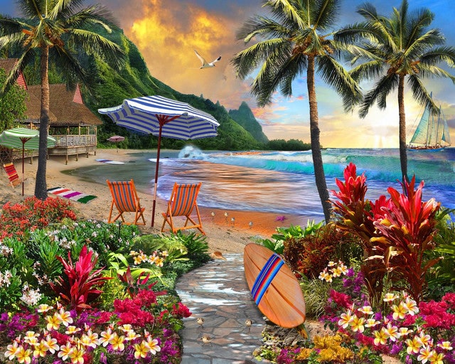 Produktbild Figured'Art Malen nach Zahlen Palme am Strand auf Keilrahmen gespannt