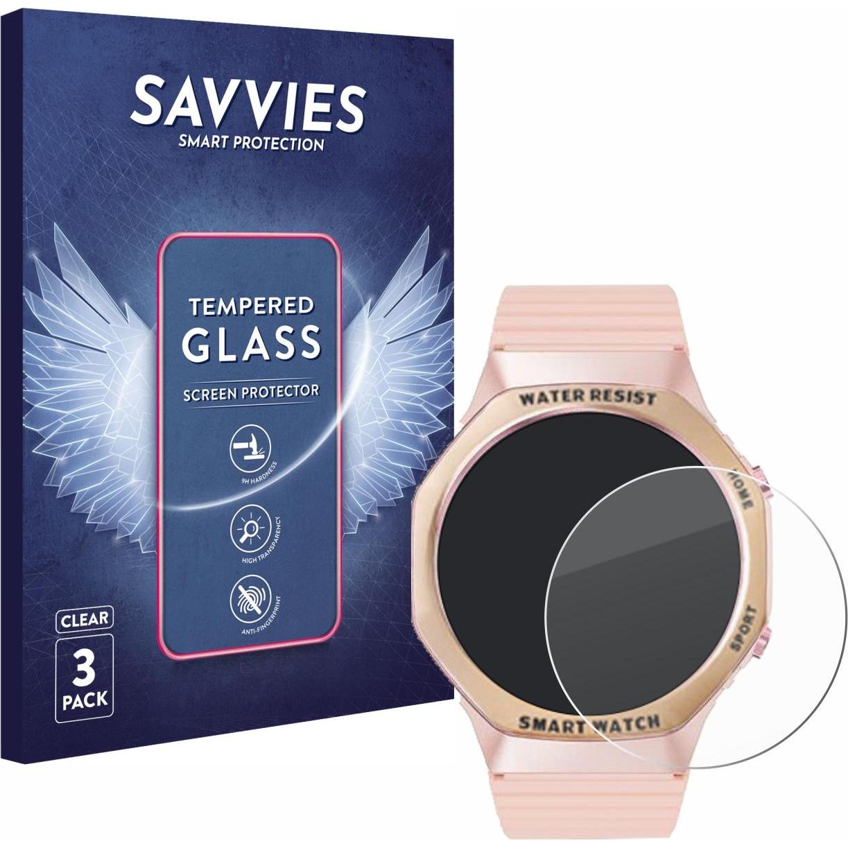 Savvies Panzerglas Schutzglas Displayschutz, Smartwatch Schutzfolie, Transparent