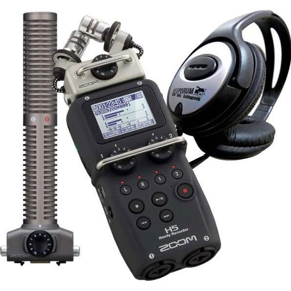 Zoom H5 Rekorder mit SSH-6 Mikrofon und Kopfhörer (Diverse), Audiorecorder, Schwarz