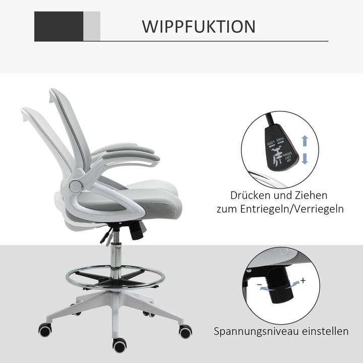 Produktbild Vinsetto Bürostuhl Polyester, Kunststoff Hellgrau (58 - 78 cm)