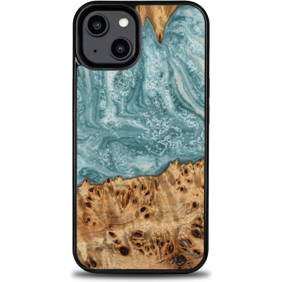 Bewood Hülle aus Holz und Harz für iPhone 15 Plus Unique Uranus – Blau und Weiss (Apple iPhone 15 Plus), Smartphone Hüll...