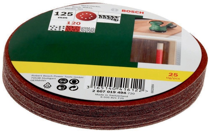 Produktbild Bosch Zubehör Schleifblatt-Set für Exzenterschleifer, 25-teilig, 8 Löcher, 125 mm, 120 (120)