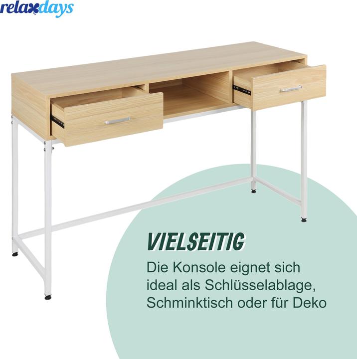 Actual product image Relaxdays Konsolentisch 2 Schubladen offenes Fach (120 x 40 x 80 cm)