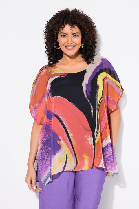 Produktbild Ulla Popken Chiffon-Tunika, doppellagig, Rundhals, Halbarm (54)