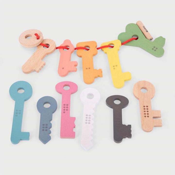 Actual product image TickiT Rainbow wooden keys – 11 numbered keys with threading cord & bag