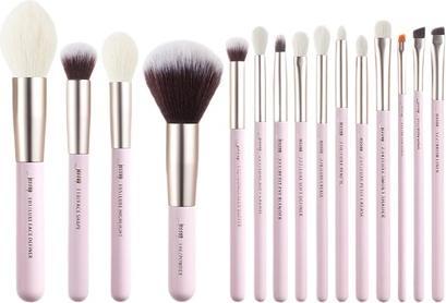 Jessup Makeup Brushes Set 15pcs Pink Labeled for Foundation Powder Definer Highlight Liner Eyeshadow (Foundation)