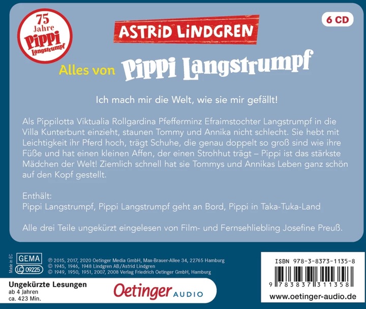 Immagine prodotto Tutto da Pippi Calzelunghe (Astrid Lindgren, Frank Gustavo, Angelo Reatrino, Cäcilie Heinig, Josefine Preuss, Tedesco)