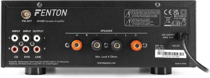 Immagine prodotto Karaoke amplificatore con Bluetooth - Fenton AV430B - 600W - 2 microfooningangen met echo - mp3 speler (Amplificatore)