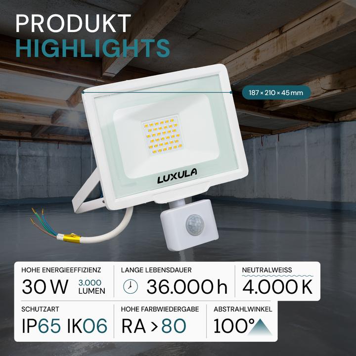 Actual product image Luxula LED floodlight with motion detector (3000 lm, IP65)