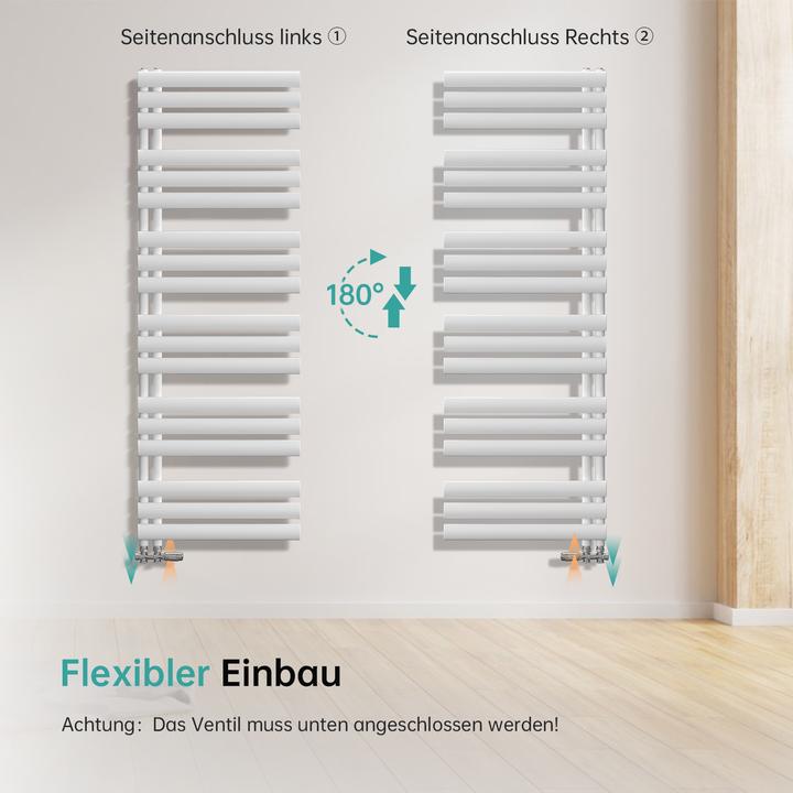 Actual product image Emke Electric Bathroom Radiator, 1740x600mm - White Oval Tube Towel Dryer