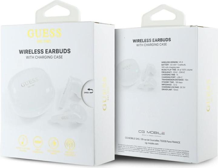 Actual product image Guess Headphones TWS Flat Classic Logo Electroplated white (4 h, Wireless)