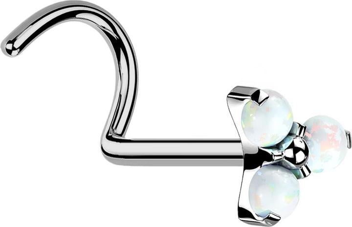 Produktbild Star Piercing Threadless Nasenstecker gebogen silber Dreieck drei Opale weiss (ohne Messing, Titan)