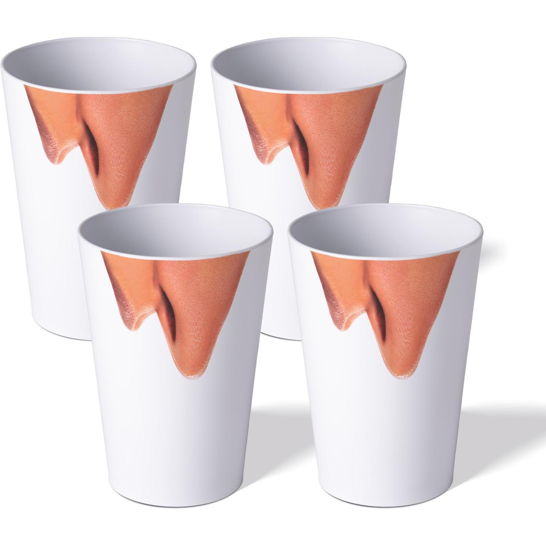 Awave 4tlg. Festival Becher-Set, 400 ml, rPET, mit Eichstrich und Abstandshalter, Nasenmotiv, Trinkgläser