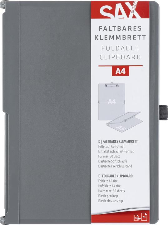 Productafbeelding SAX design klembord 2-750-01 DIN A5 naar DIN A4 grijs kunststof (20 x 16,5 cm)