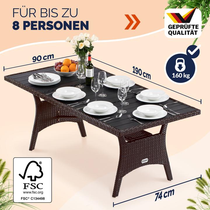 Produktbild Casaria Polyrattan Gartentisch WPC (190 x 90 x 75 cm)