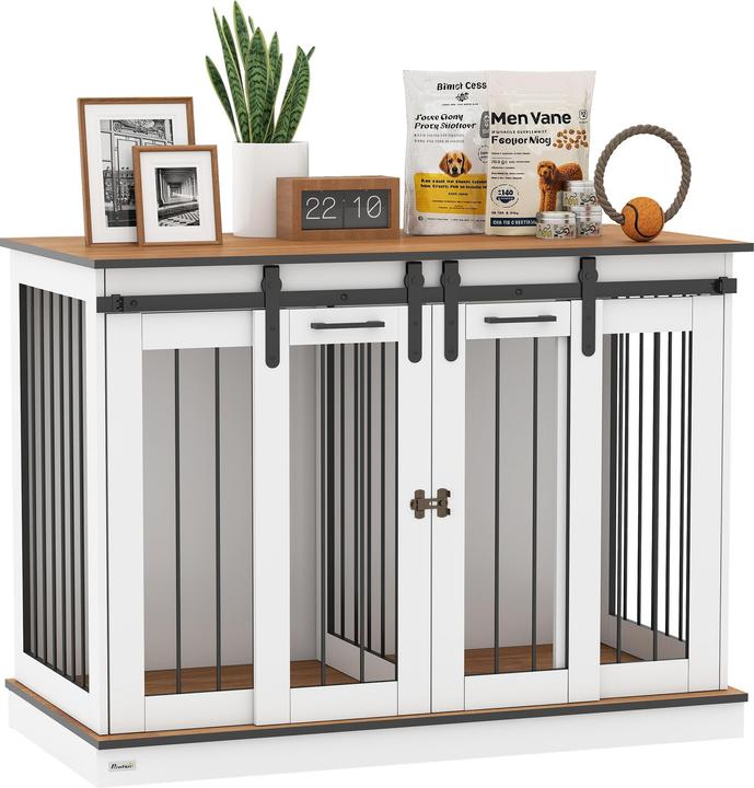 PawHut Hundekäfig MDF, Stahl Weiss (Gabbia per cani)