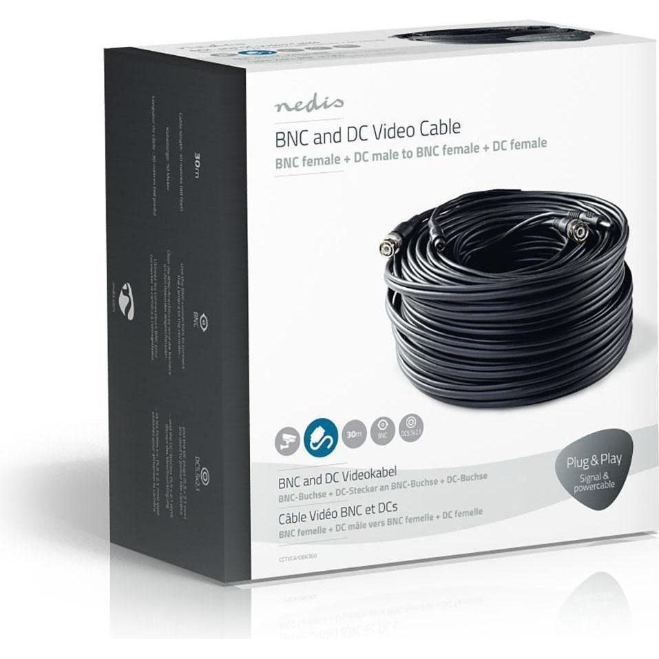 Thumbnail - Nedis CCTV-Sicherheitskabel BNC / DC 30.0 m rund PVC Schwarz Kartonverpackung (Antennenkabel), Antennenkabel
