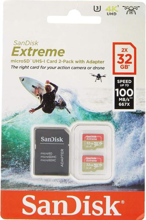 Produktbild SANDISK microSDHC ActionSC 32GB 2x Extr.100MB (32 GB, microSDHC, U3, UHS-I)