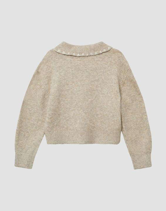 Produktbild s.Oliver Strickpullover Pullover mit Polokragen und floralen Stickerei-Details (92, 98)