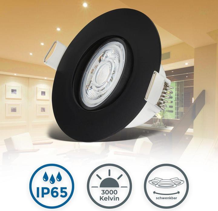 Image du produit B.K.Licht Lampes LED encastrées, set de 6, IP65, noir, 6xPlaque LED/4,9W (480 lm)