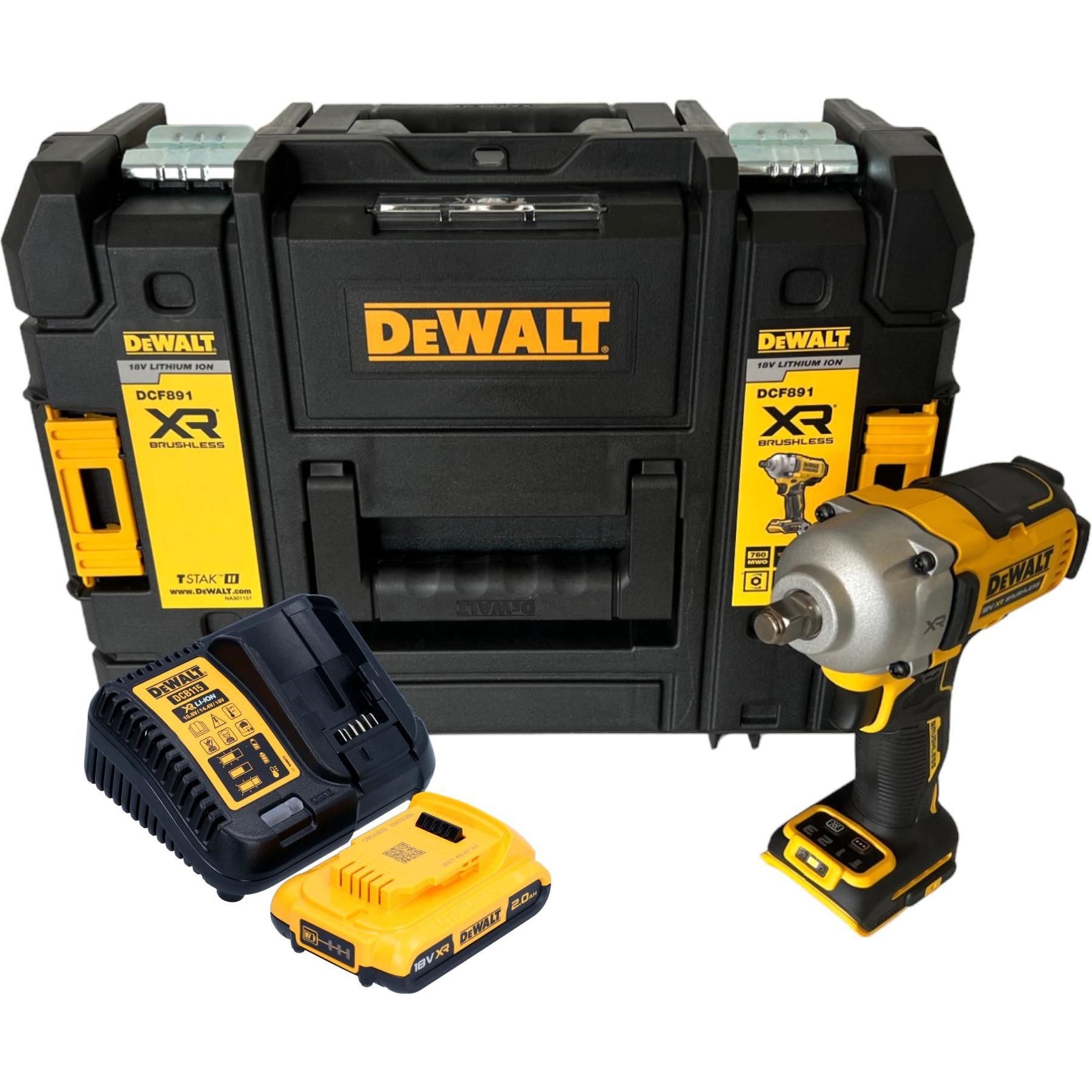 Thumbnail - DeWalt, Bohrmaschine + Akkuschrauber, DCF 891 D1T Akku Schlagschrauber 18 V 1084 Nm 1/2" Brushless + 1x Akku 2,0 Ah + La...