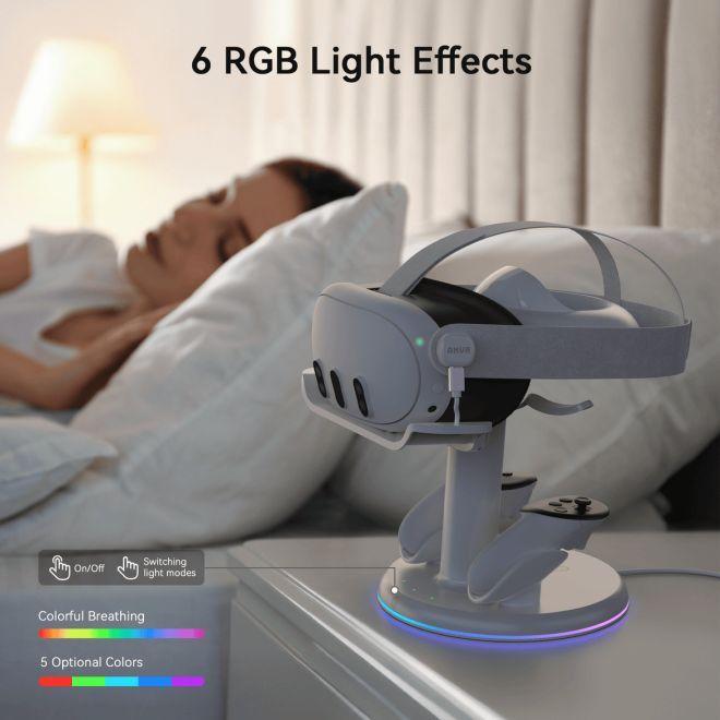 Actual product image AMVR Meta Quest 3 & 3S RGB Magnetische Schnellladestation mit Controller Akkus