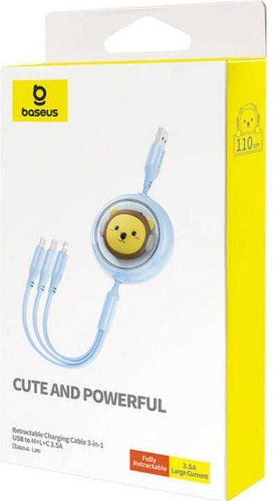 Immagine prodotto Baseus Cavo USB Cavo di ricarica 3-in-1 da USB-C, USB-M, Lightning 3.5A, 1.1m (blu) (1.10 m, 100 W)