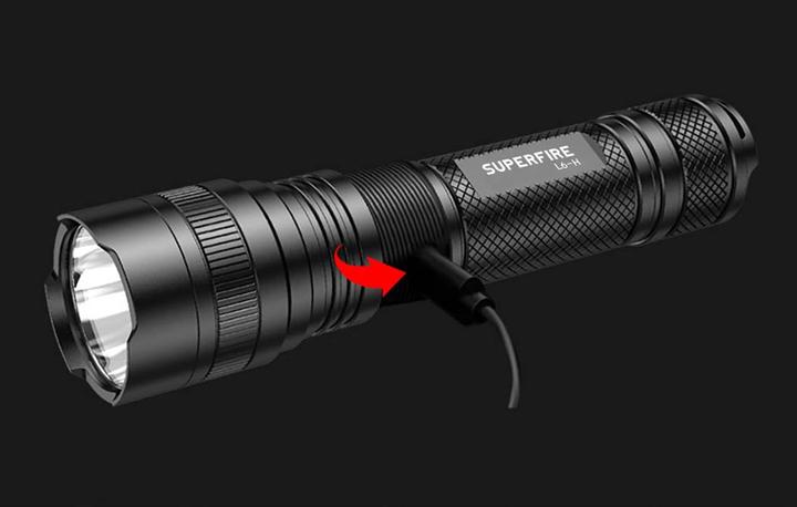 Actual product image Superfire flashlight L6-H, 750lm, USB-C (16.70 cm, 750 lm)