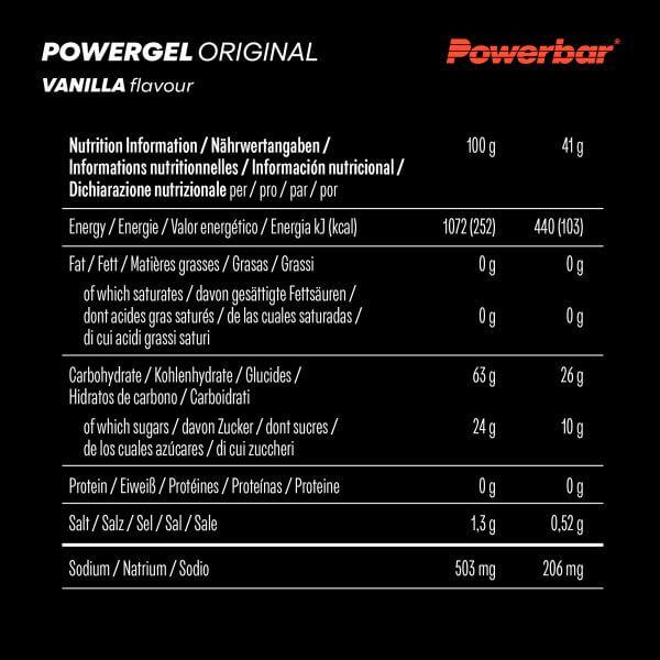 Nutritional values and ingredients Powerbar Powergel (Vanilla, 1 pcs., 41 g)