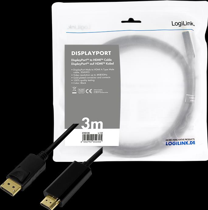 Produktbild LogiLink DisplayPort — HDMI (Typ A) (3 m, DisplayPort, HDMI, 1.4)