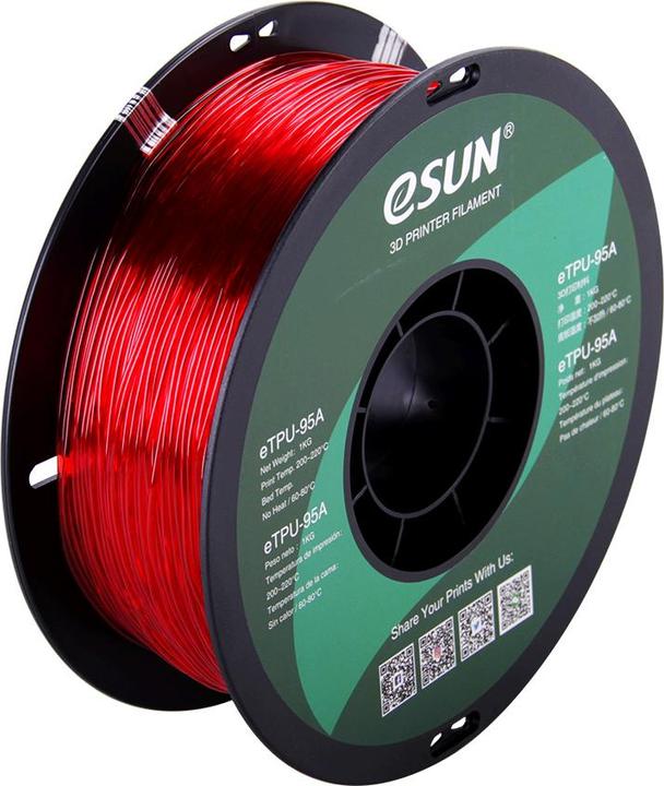 Produktbild eSUN eTPU-95A 1,75mm Tr. Red 1kg 3D Filament (TPU, 1.75 mm, 1000 g, Rot)